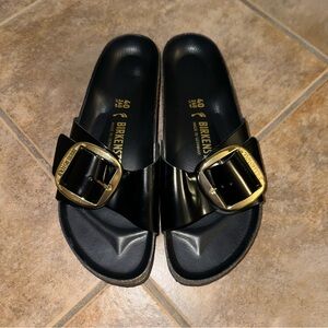 Like New Birkenstock Big Buckle Madrid Slide Sandal Black 40
